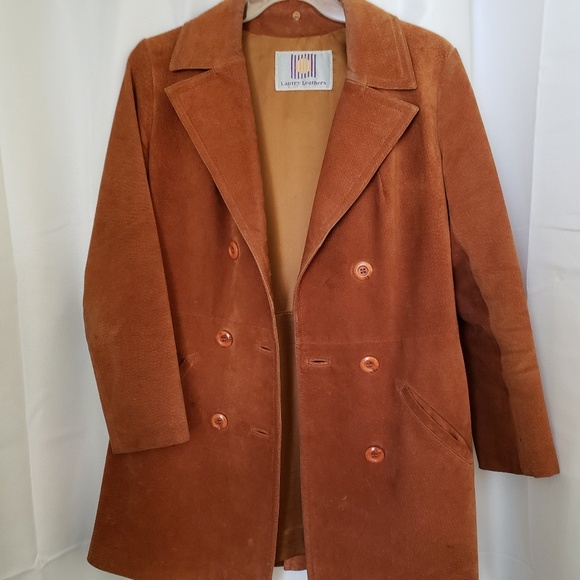 Vintage Cognac Suede Double-Breasted Coat - Picture 2 of 6
